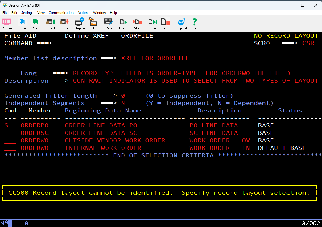 cobol ストア occurs レコード