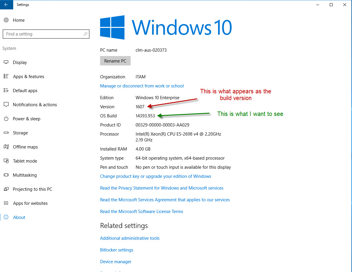 Client Management : How to get the Windows 10 OS Build Version ...